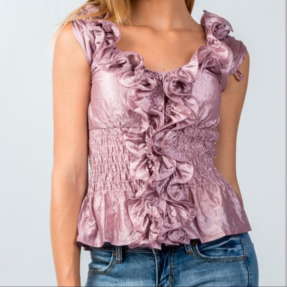 Arden B Tops - Pink Blush Ruffle Party Top⬇️⬇️⬇️